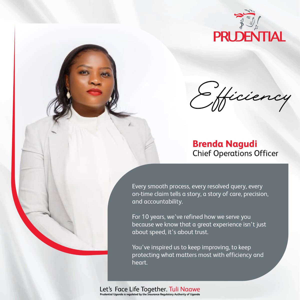 PrudentialUG's tweet image. As we celebrate Customer Experience Month 2025 under the theme “10 Years of Protecting What Matters Most,” our Chief Operations Officer, Brenda Nagudi, reminds us that true efficiency goes beyond speed, it’s about trust, consistency, and heart.

Here’s to a decade of refining how…