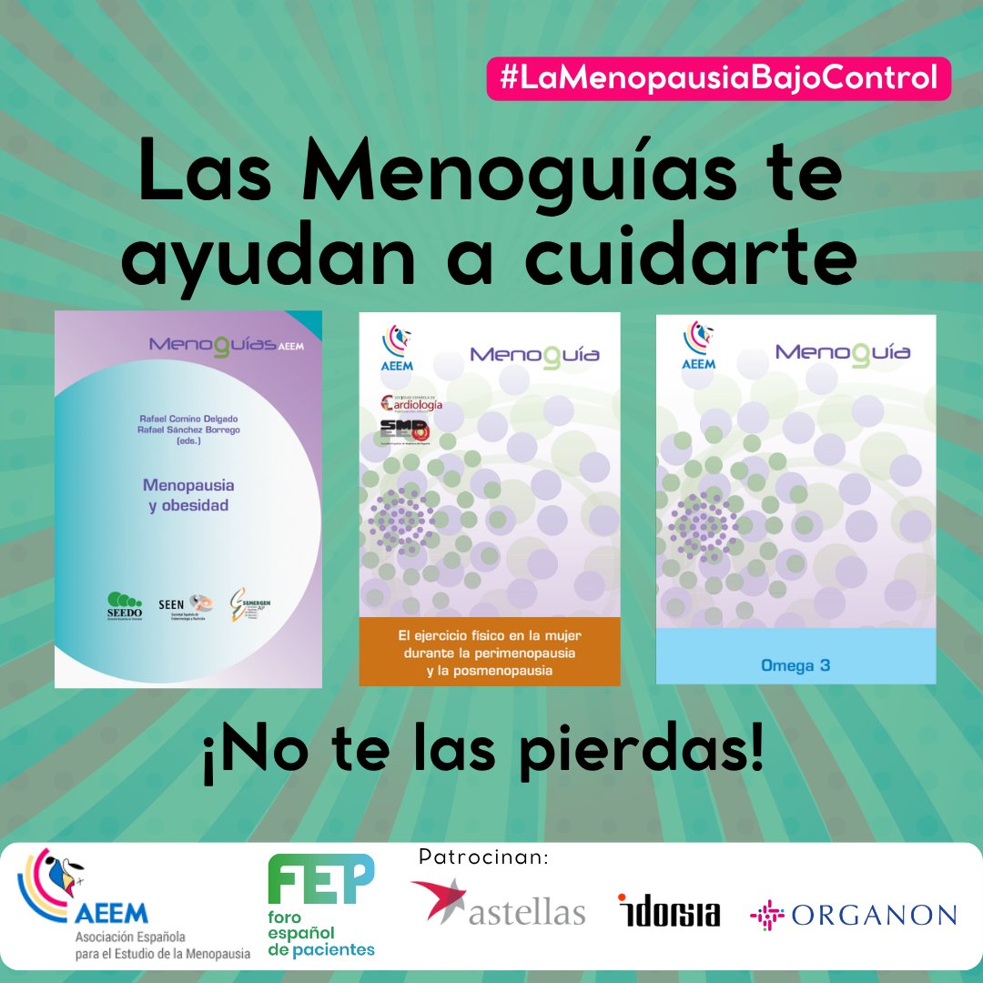 Si quieres empezar a cuidarte tienes a tu disposición las #menoguías de @aeem_menopausia que tratan de temas que te pueden interesar, como el ejercicio físico en la #menopausia. ¡No te las pierdas y aprende para mejorar tu calidad de vida!
aeem.es/menoguias-para…
