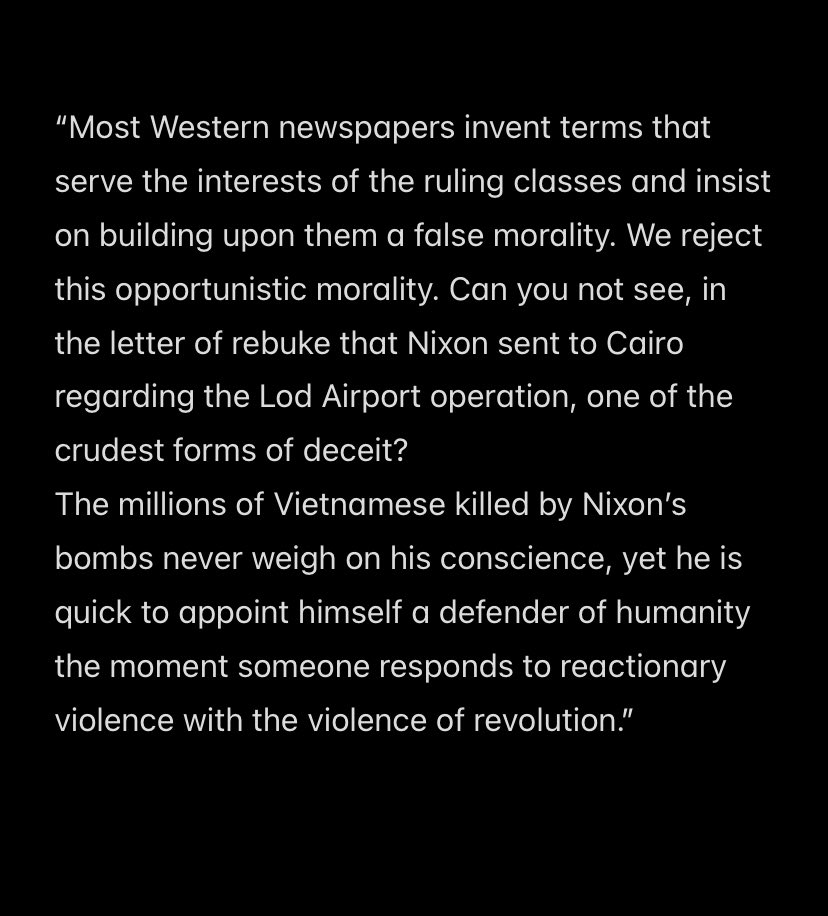 Gredtoo's tweet image. A written reply sent to a Western journalist after he sent questions to the Popular Front for the Liberation of Palestine following the Lod Airport operation, 1972 .