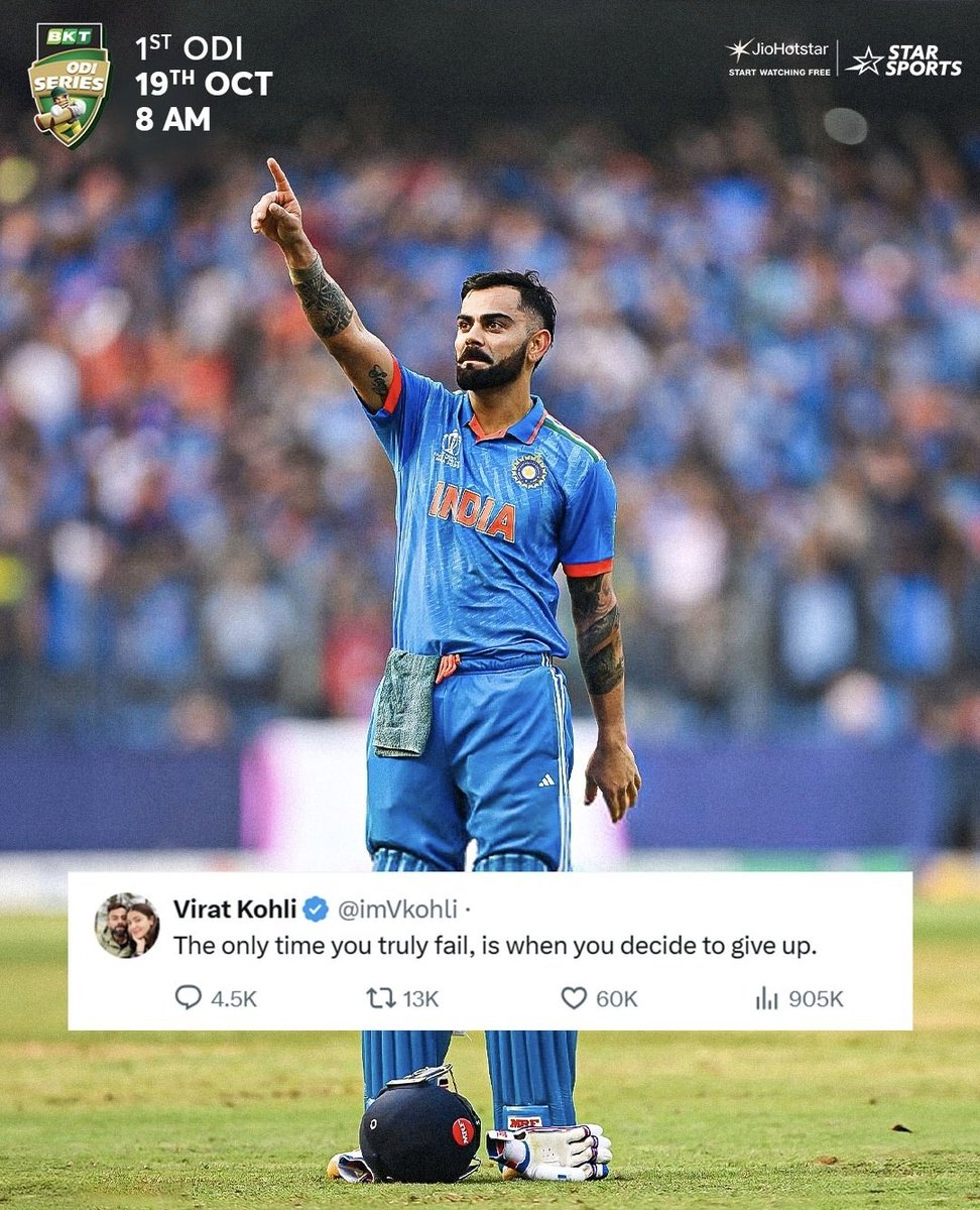 ImTanujSingh's tweet image. STAR SPORTS POSTER FOR VIRAT KOHLI. 🐐 👑
- The GOAT is coming for 2027 World Cup..!!!!
