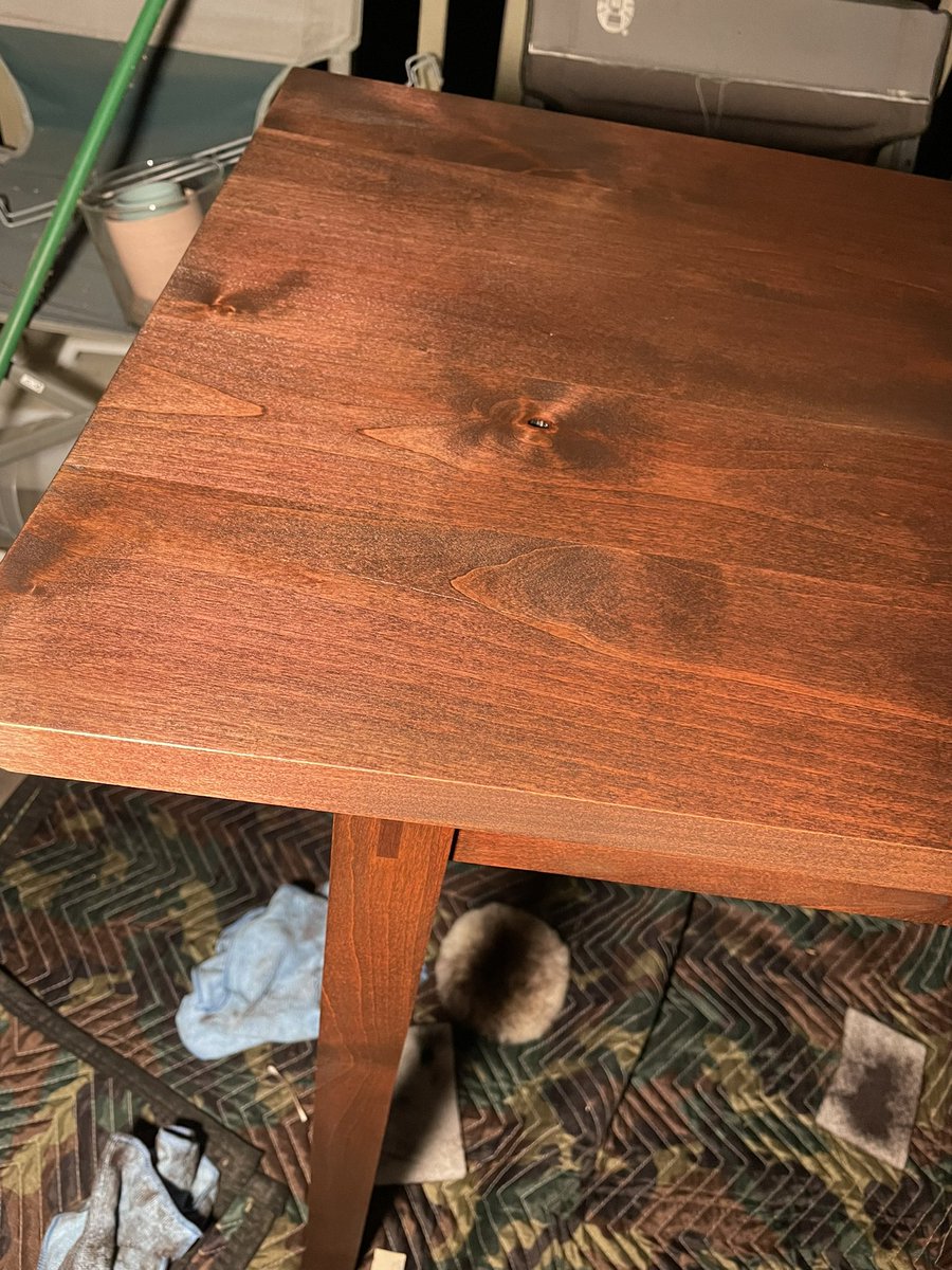 stained my table today, i kinda think alder looks funny like this but it's my first finishing attempt! spent a lot of time with detail sanding and filling in gaps with the oil finish