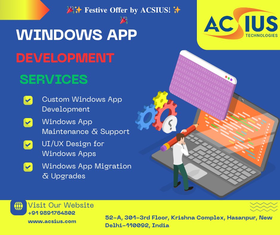 acsius's tweet image. 🎉 𝐅𝐞𝐬𝐭𝐢𝐯𝐞 𝐎𝐟𝐟𝐞𝐫 𝐛𝐲 𝐀𝐂𝐒𝐈𝐔𝐒! 🚀
Level up your business with our expert Windows App Development Services and exclusive festive deals! 💻✨
info@acsius.com
+91 9891764802
Visit Now:- tinyurl.com/2ks7h4b4
#ACSIUS #FestiveOffer #WindowsAppDevelopmentServices