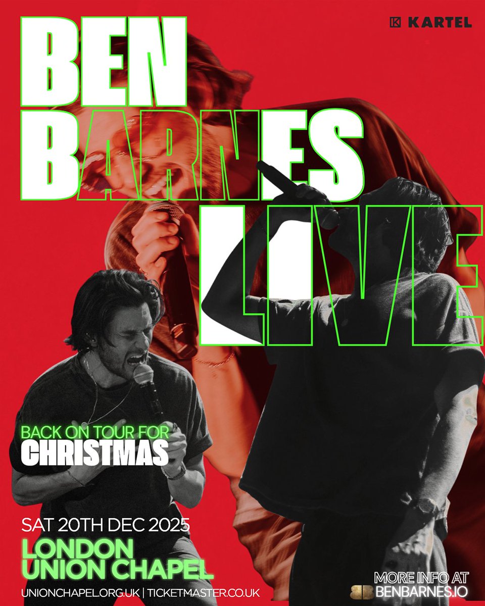 Acclaimed actor, songwriter, and musician, Ben Barnes has announced a date  at London's Union Chapel, Sat 20 Dec. 🎤 🎟️ Tickets go on sale 10:00 Mon  20 Oct, image size:960x1200