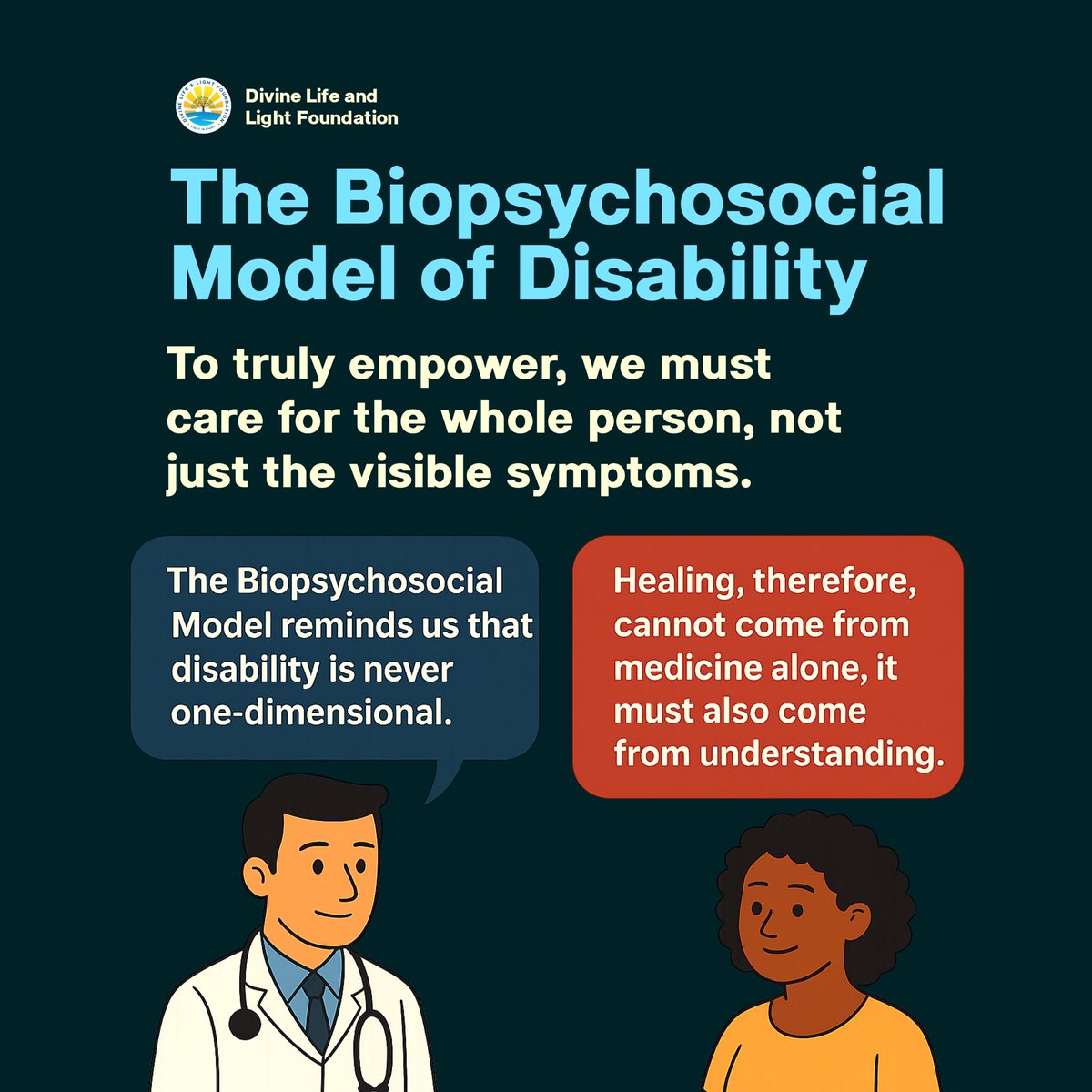 dllfglobal's tweet photo. Disability isn't just about what the body can or can't do — it's about the whole person. The Biopsychosocial Model reminds us to look beyond symptoms and care for the mind, emotions, and environment. Healing starts with understanding. https://t.co/DpW9CKcLMI