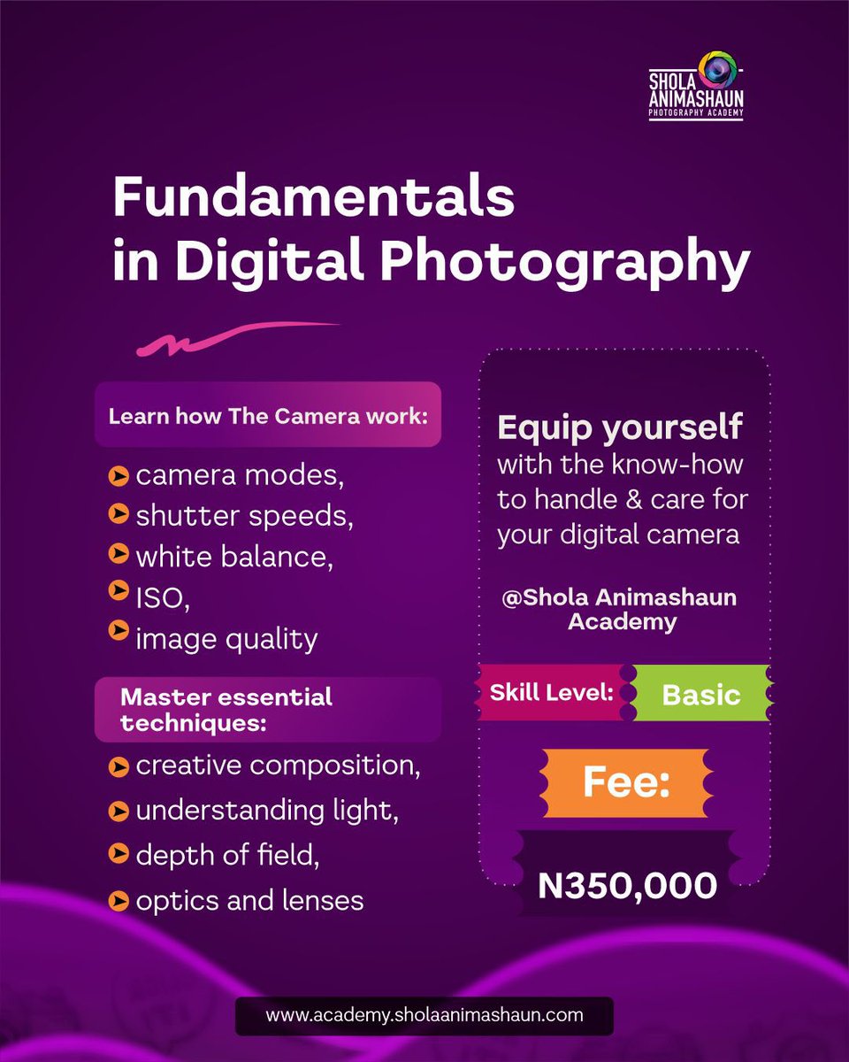 saphotoAcademy's tweet image. Learn the art of photography, videography, and editing at Shola Animashaun Photography Academy.

Start your creative journey register via the link in bio. 1/2

#saphotoacademy #learnphotography #videography #photoacademy
