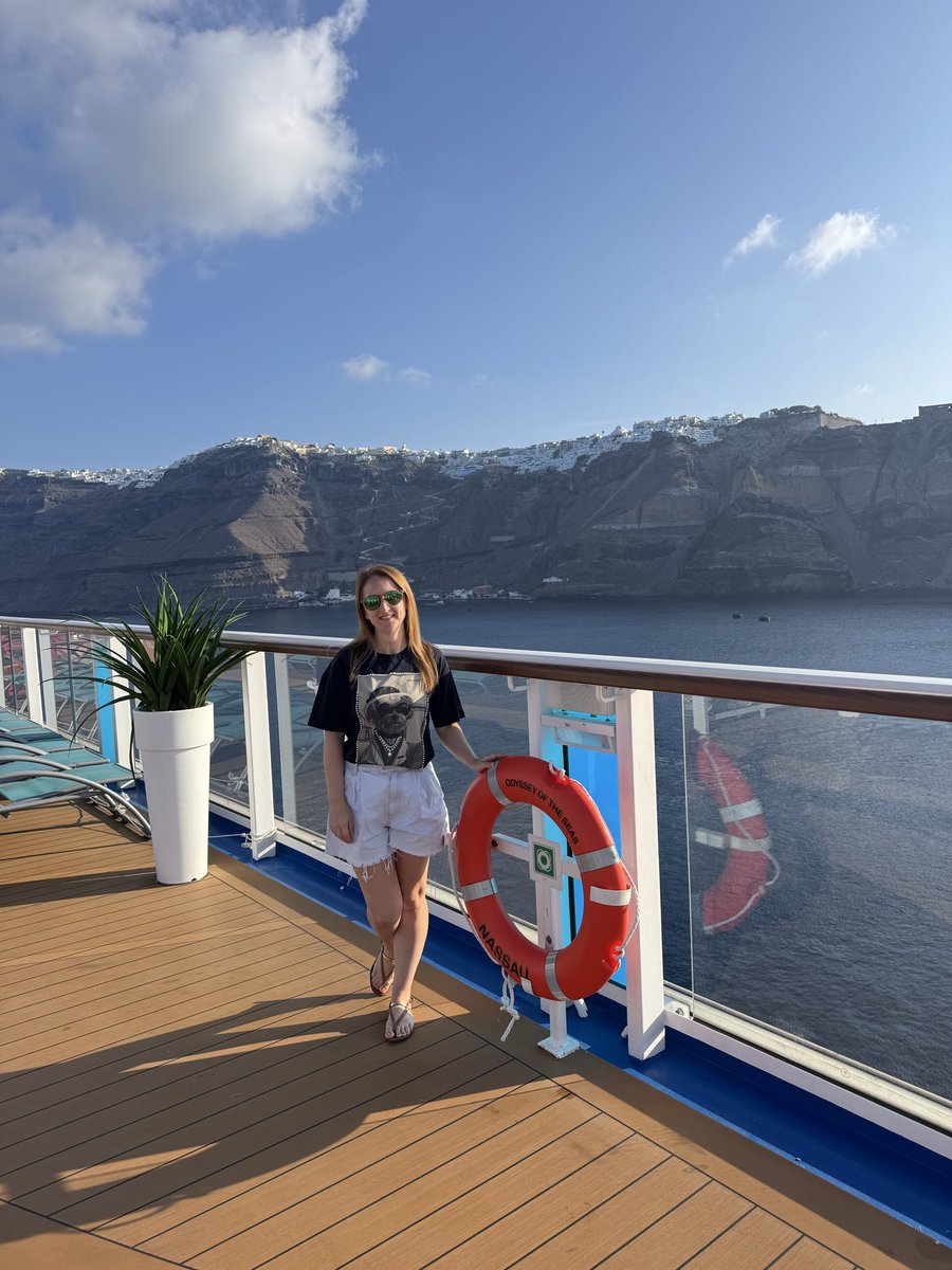 Santorini views 😍 unfortunately for us, yesterday was a work day so we weren’t able to get off but we had amazing views from the ship!

<a href="/RoyalCaribbean/">Royal Caribbean</a> <a href="/MyRoyalEurope/">Royal Caribbean Europe</a> <a href="/mykindofcruise/">My Kind of Cruise</a>