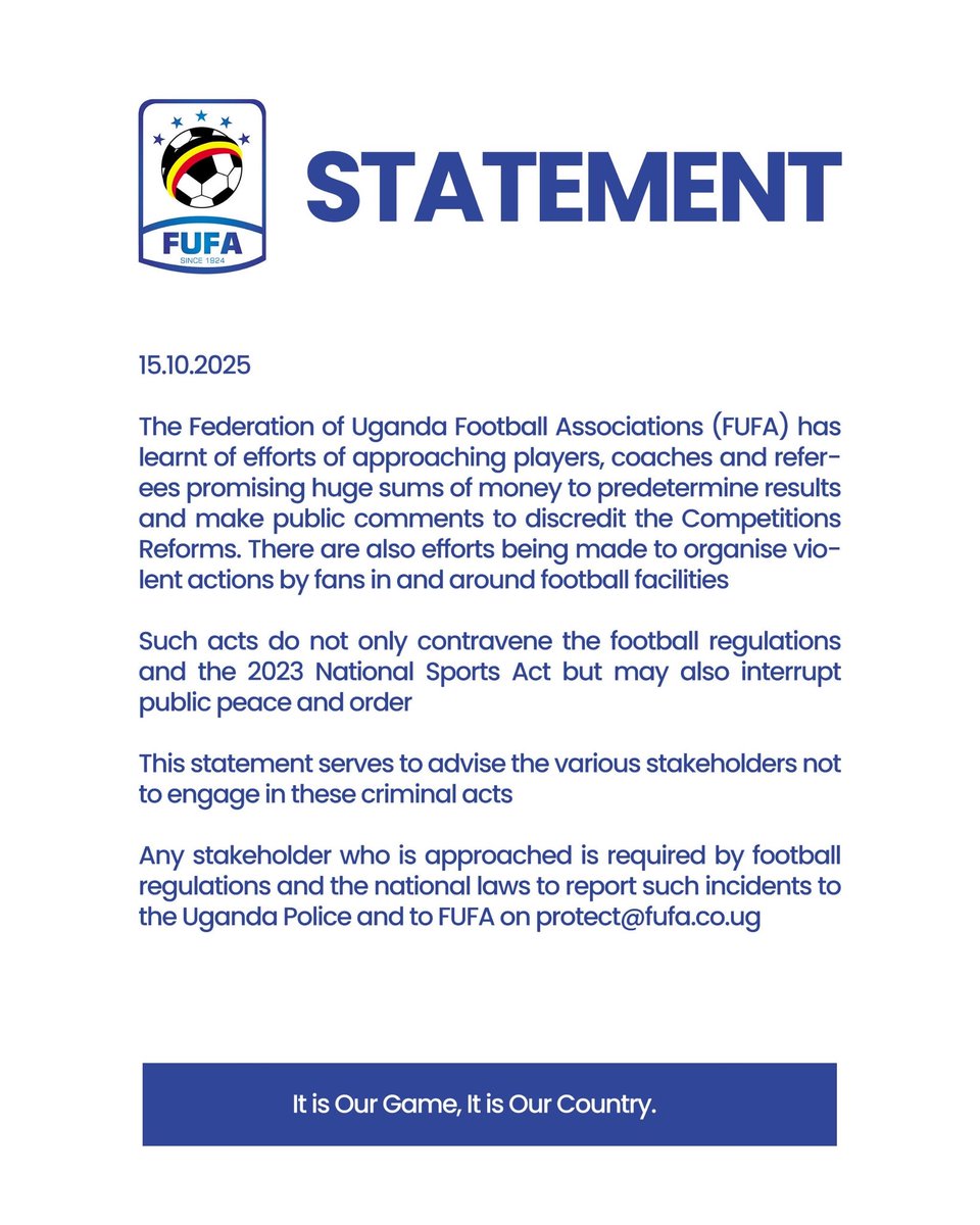 Ritah3Tsirize's tweet photo. FUFA is so perfect that everyone who disagrees is being promised huge somes of money🤗 Stay safe out there ⚽️people https://t.co/6iGNSABSpN