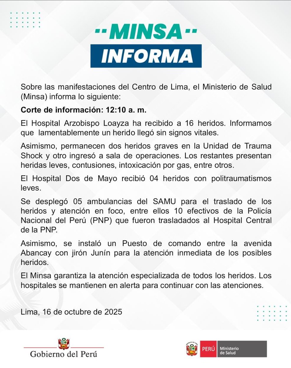 Minsa_Peru's tweet photo. 🔴 El Ministerio de Salud informa lo siguiente: https://t.co/6aLuvfsN9M