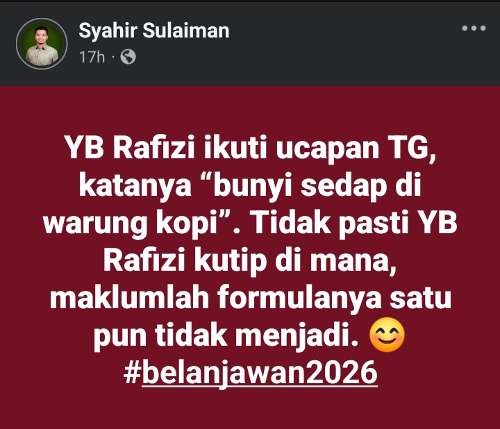 Apabila tukang angkat beg <a href="/abdulhadiawang/">Abdul Hadi Awang</a> bercakap tanpa ilmu. Langsung tiada data dan fakta yang menyokong kenyataan bodoh ini.

Jom kita lihat antara formula2 <a href="/rafiziramli/">Rafizi Ramli</a> yang dituduhnya tidak 'menjadi'. Kemudian kita bandingkan pula formula <a href="/syahirnomic/">Syahir Sulaiman</a> yang terpaling ekonomi