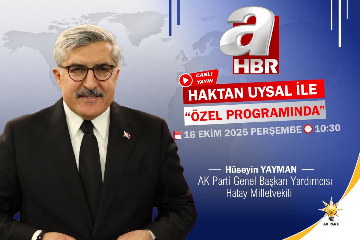 Bugün saat 10:30’da <a href="/ahaber/">A Haber</a>’de Sn. Haktan Uysal’ın canlı yayın konuğu olacağım.

Gündemimizde Hatay’daki deprem konutlarının son durumu, siyasetin sıcak gündemi ve Gazze’de yaşanan gelişmeler var

Konuşmaya, Anlatma, Çalışmaya devam..
#TürkiyeYüzyılı 🇹🇷