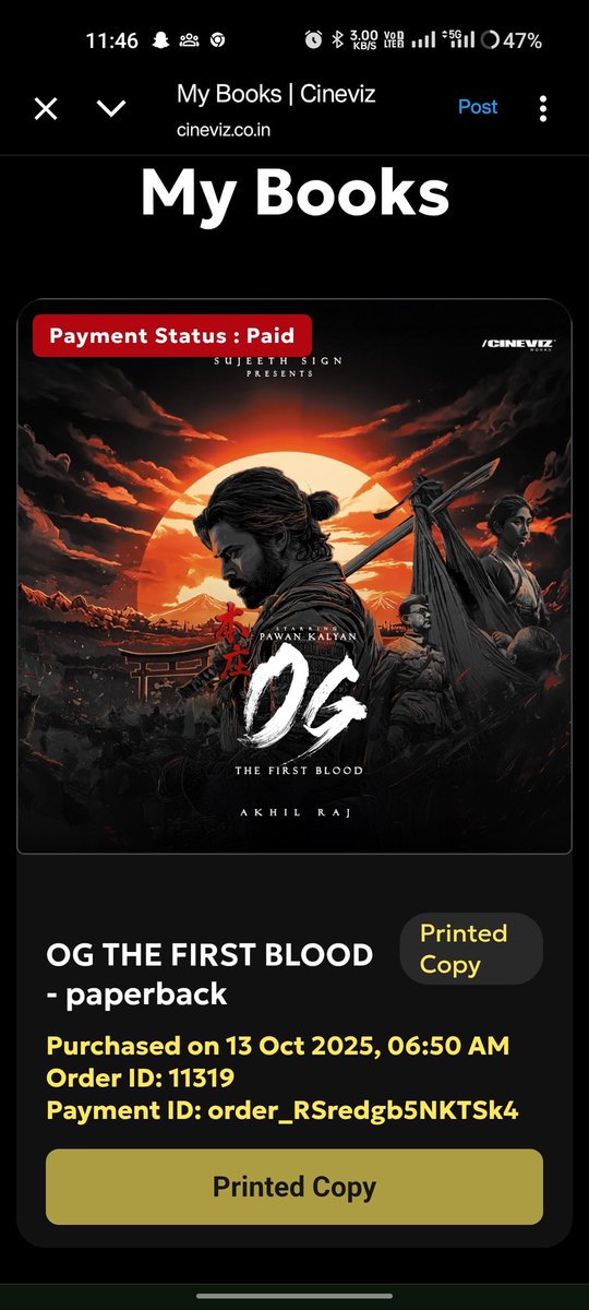 thrashedtomato's tweet photo. @cinevviz @Sujeethsign @DVVMovies I have ordered one on 13th but didn't receive it yet. https://t.co/KnxNxYZMrP
