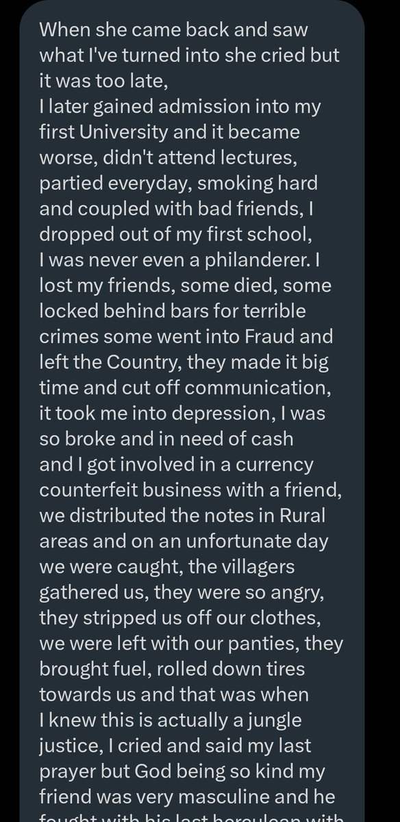 jon_d_doe's tweet photo. Please spare some 20 mins to read this DM.

It's a heartbreaking story of a young man.

I did not shed a tear, but I felt his pains.

Most of which, were caused by his mother's wayward life.

I hope we learn from it.

End. https://t.co/XIcRFoIcdE