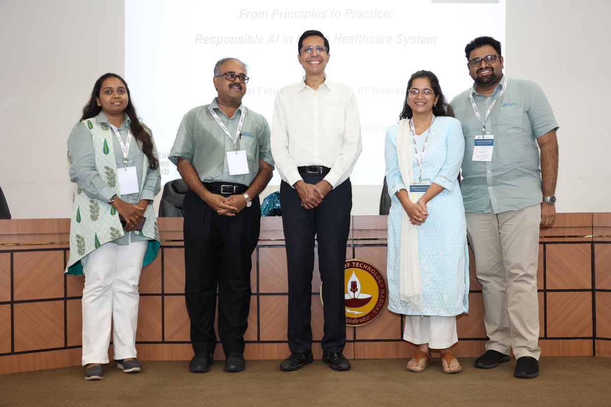 WSAI_IITM's tweet image. A new project, "From Principles to Practice, Responsible Al in Indian Healthcare System” was recently launched at our Conclave on AI Governance, organised by WSAI & CeRAI.
Dr. Geetha Raju, Senior Policy Analyst, CeRAI, IIT Madras, Harleen Kaur, Research Manager, Digital Futures…
