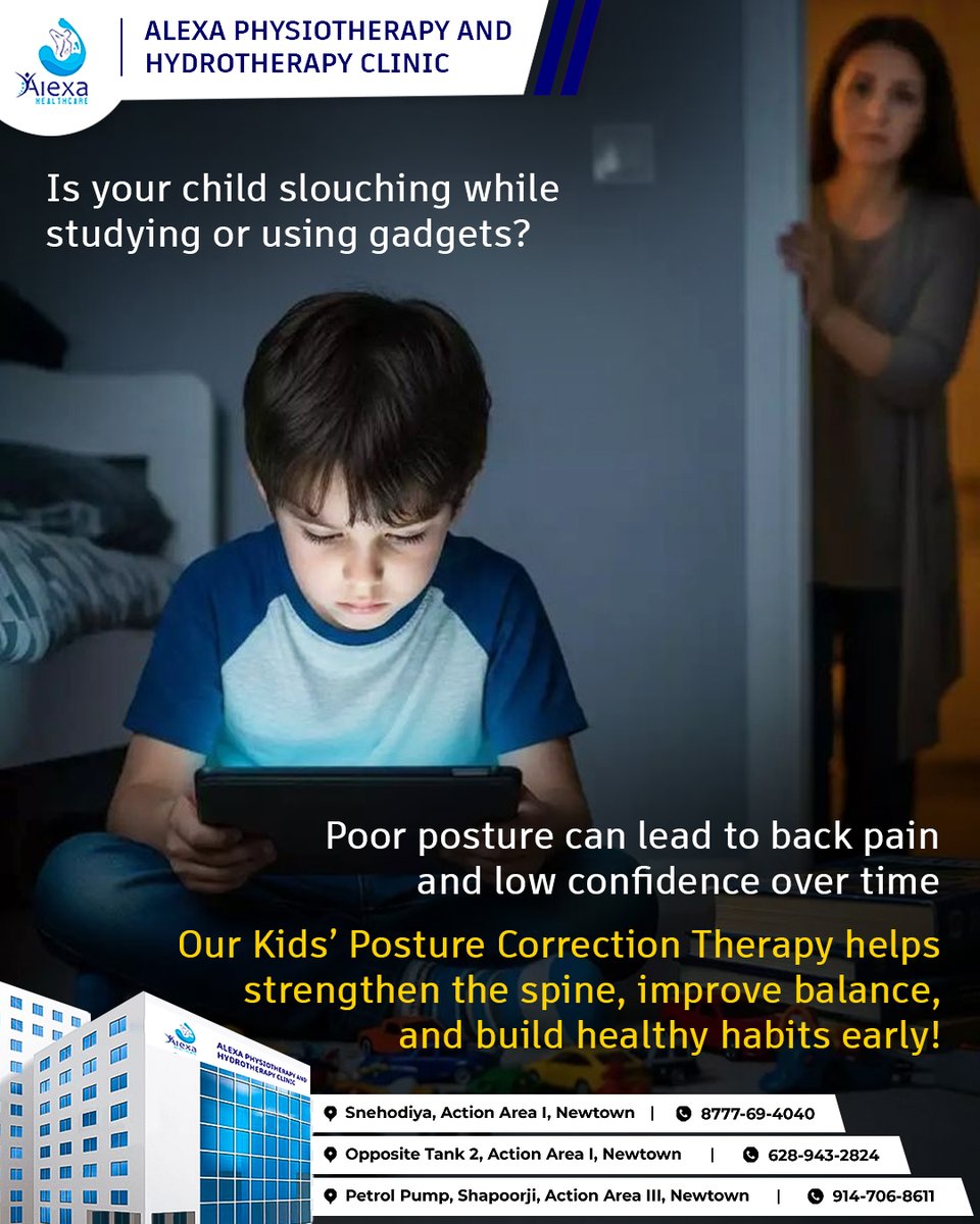 Slouching isn’t just a habit — it’s a growing concern! 🧍‍♀️📱
With posture correction therapy, we help kids stand tall, stay strong, and grow with confidence. 💪🌈

📍 Locations:
* Snehodiya, AA I, Newtown
* Opposite Tank 2, AA I, Newtown
* Petrol Pump, Shapoorji, AA III, Newtown