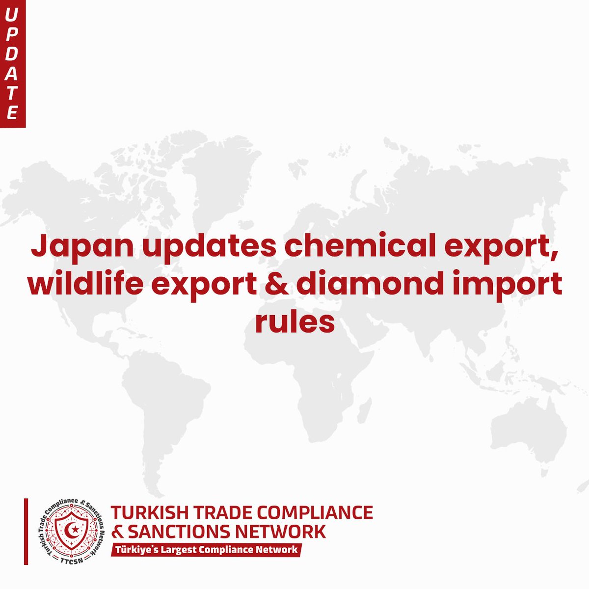 ttcsnetwork's tweet image. Japan’s Ministry of Economy, Trade and Industry (METI) has announced amendments to its export and import control framework covering chemicals, wildlife species, and rough diamonds. The changes will take effect on 22 October 2025.
#TTCSN #TürkiyeTradeCompliance #ExportControl