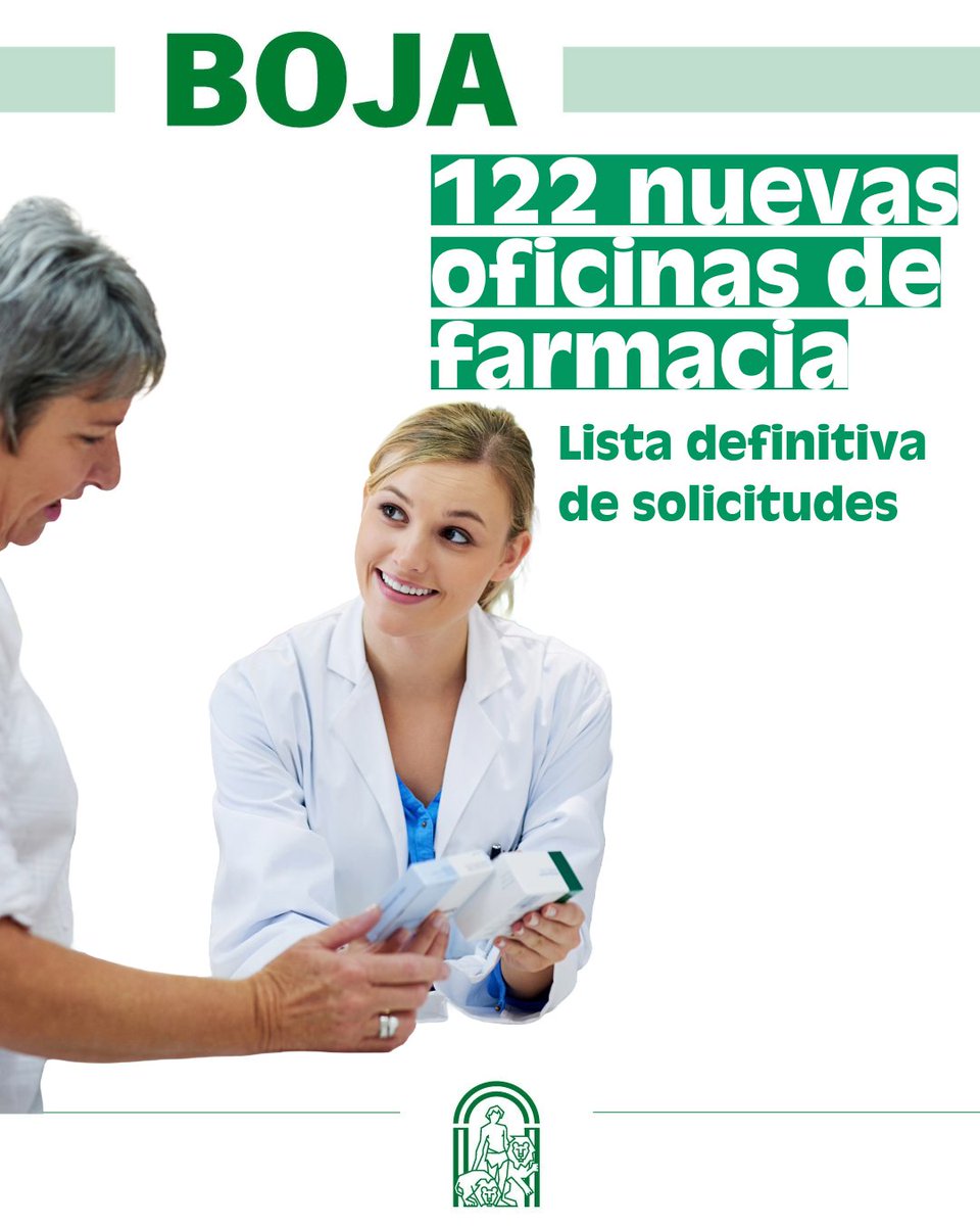 La Dirección General de Salud Pública y Ordenación Farmacéutica ha aprobado la lista definitiva de solicitudes admitidas y excluidas del concurso público para la adjudicación de nuevas oficinas de farmacia en Andalucía.
 juntadeandalucia.es/boja/2025/199/…

💚 #SaludAndalucía #Farmacias