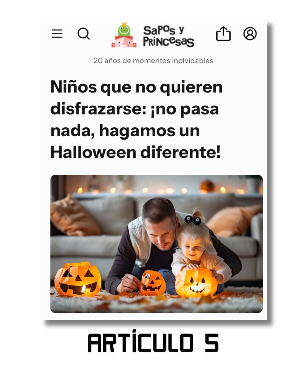 👉🏻Ya puedes leer un nuevo artículo que he escrito para la revista digital <a href="/SaposyPrincesas/">Sapos y Princesas</a> del periódico <a href="/elmundoes/">EL MUNDO</a> titulado: &lt;&lt;Niños que no quieren disfrazarse: ¡no pasa nada, hagamos un Halloween diferente!

saposyprincesas.elmundo.es/consejos/educa…