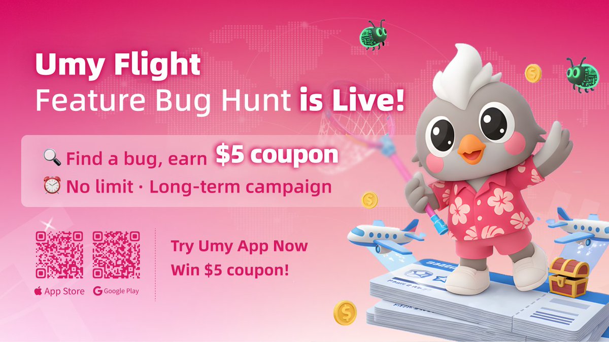 umycomofficial's tweet image. 🐞 Umy Flight Feature Bug Hunt is live!
Find a bug or share an improvement idea that gets adopted — earn a $5 coupon reward 💰

✈️ Every bit of feedback helps make travel smoother!
📲 Open the Umy App, test the new Flight Booking feature, and join NOW
👉 Event link:…