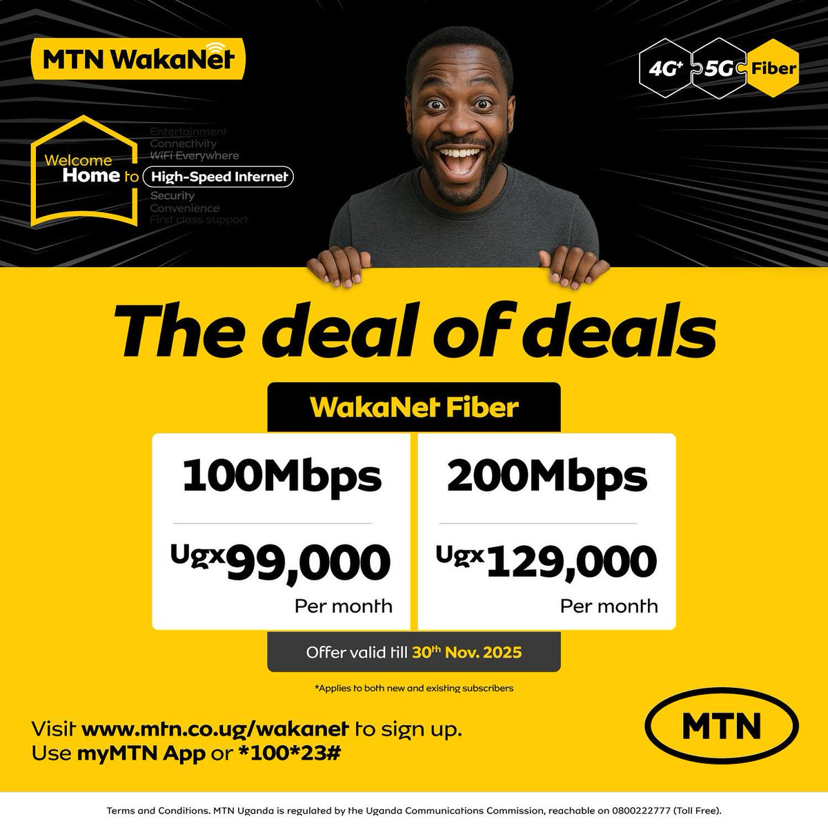 mtnug's tweet photo. Say goodbye to buffering and hello to an internet that moves as fast as you do. The Deal of Deals is here.
⚡ 100Mbps@UGX 99,000
⚡ 200Mbps@UGX 129,000
No data caps. No throttling. Just pure, unstoppable speed all day, every day.
Dial *100*23# or open the MyMTN app to get connected now.
#MTNWakanet
#TogetherWeAreUnstoppable.