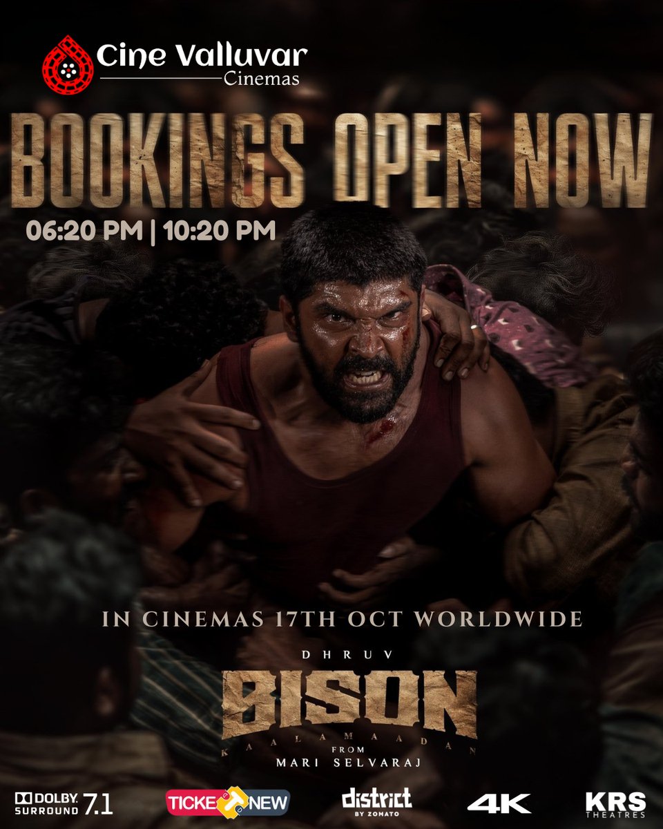 DOUBLE BLAST ALERT! BOOKINGS OPEN NOW! ✨
#Palani, it’s time to turn the volume UP🔥
This weekend, the big screen at  #CineValluvarCinemas roars with two power-packed Tamil blockbusters💥
#DUDE #Bison #DhruvVikram #AnupamaParameswaran #Pasupathy #PradeepRanganathan #MamithaBaiju