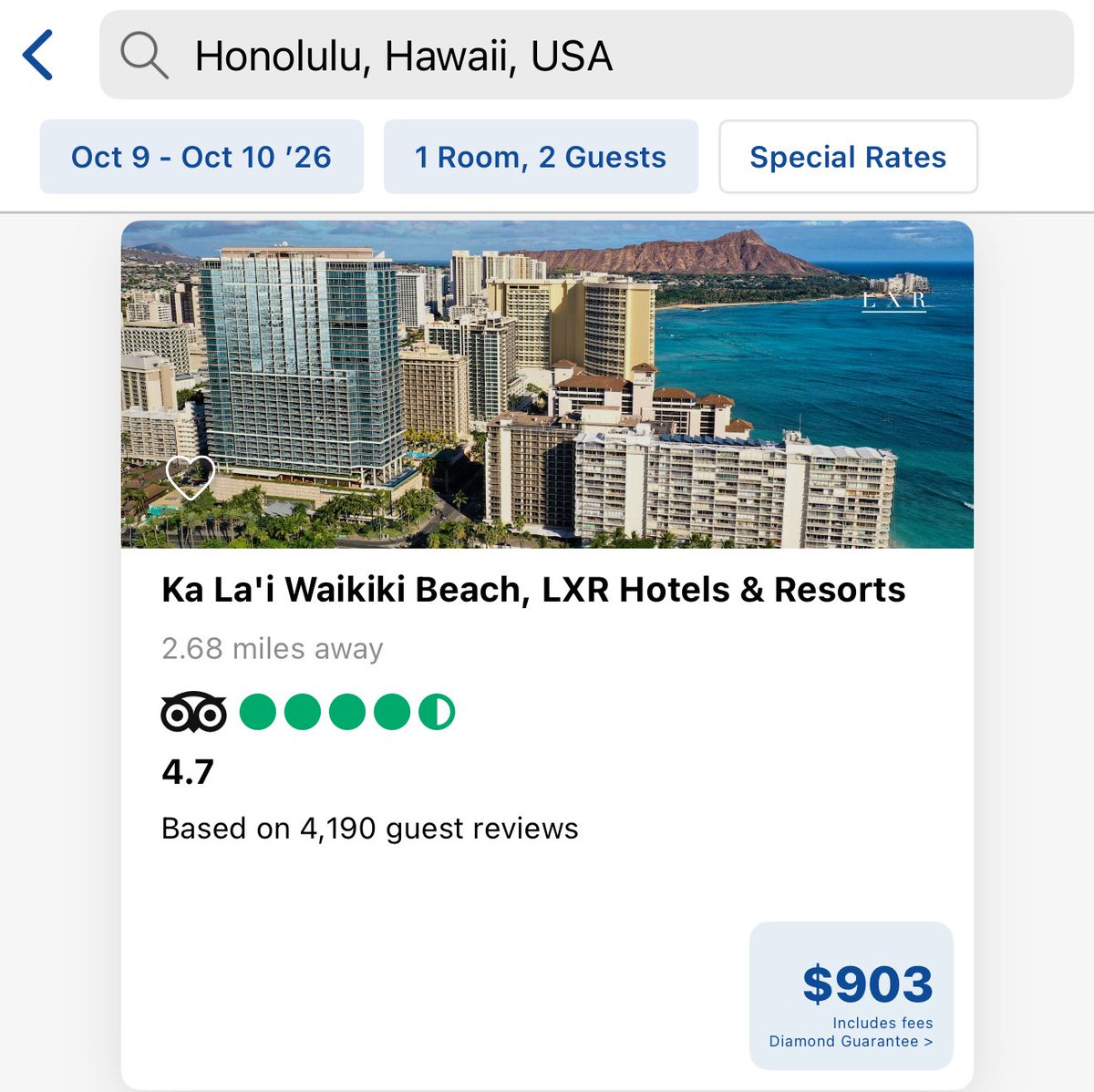 HiltonのFNAどこで使うかホント悩ましすぎる
ハワイで使おうかと思ったけど、現金300ドルぐらいの所で使うのもな〜と

LXRええやんと思ったら、ここポイント使えないんかい、、、🫠
