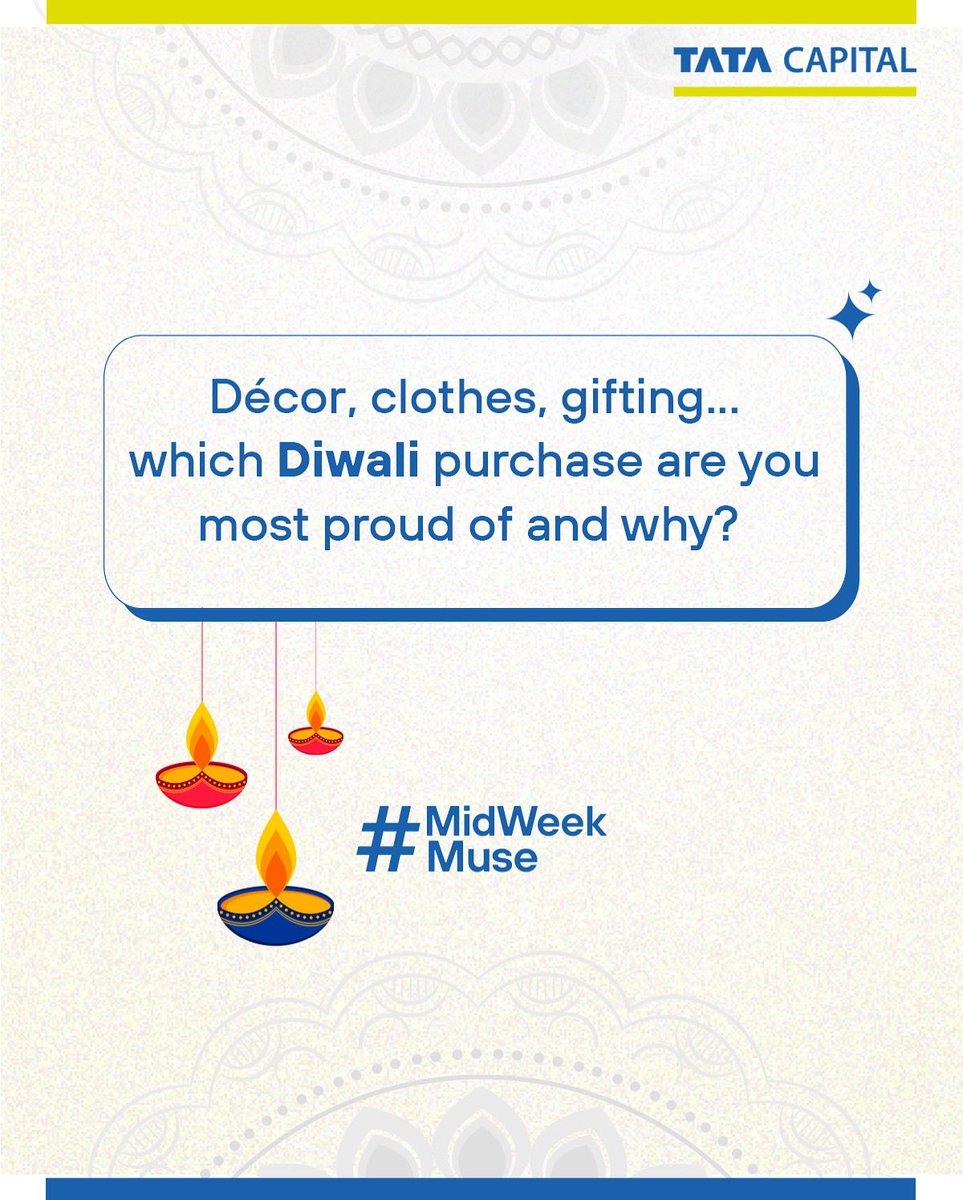 tatacapital's tweet photo. Make the comment section look like the 'Handbook for Smart Purchases this Diwali', let's go!
#Diwali #SmartPurchases #DiwaliShopping #MidweekMuse #TataCapital #CountOnUs https://t.co/m95xV0c3q0