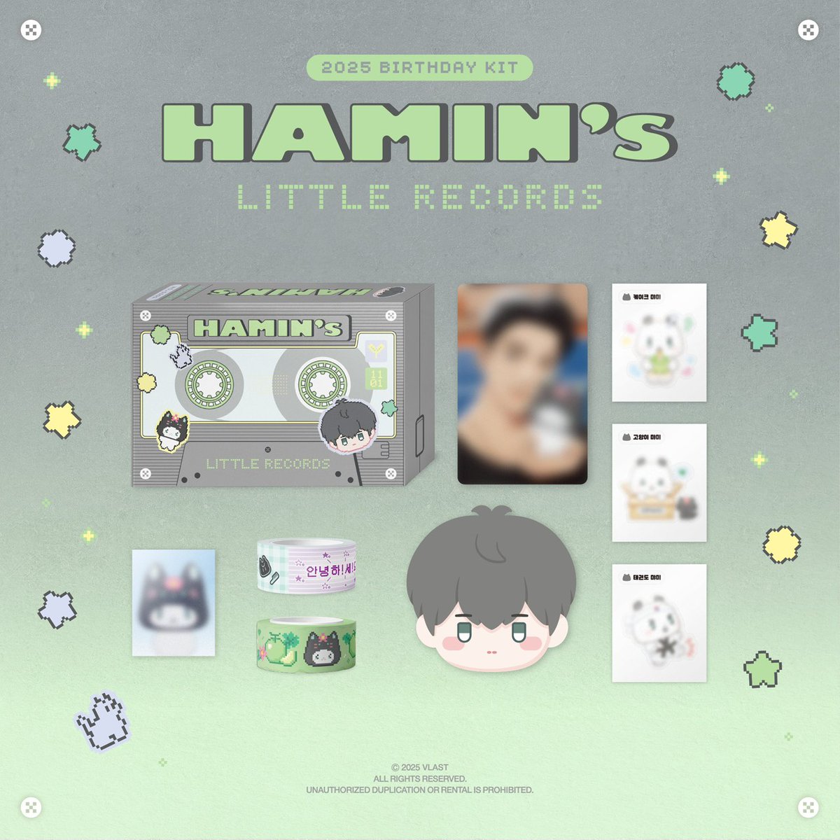 #psell 
💚 SHARING BDAY KIT HAMING💚

• PC + bday card = 125k ❌❌
• Masking tape mmmm = 30k ✅✅
• Masking tape Line = 30k ❌✅
• Box = 15k ✅✅
• Sticker = 20k ❌✅
• Id = 25k ✅✅

DM for claim✨