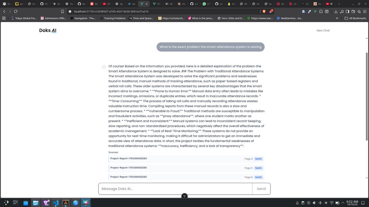 abdullah4tech_'s tweet image. Stilling till cooking,
How doe it works?
- IMPORT ALL OF THE PDF NEEDED
- TALK TO DOCS USING MY RAGPIPELINE I BUILT
- AND GET RESPONSE WITH SOURCES
what is needed to be done in the UI?
- add a markdown parser so i can convert the response into what the user can read