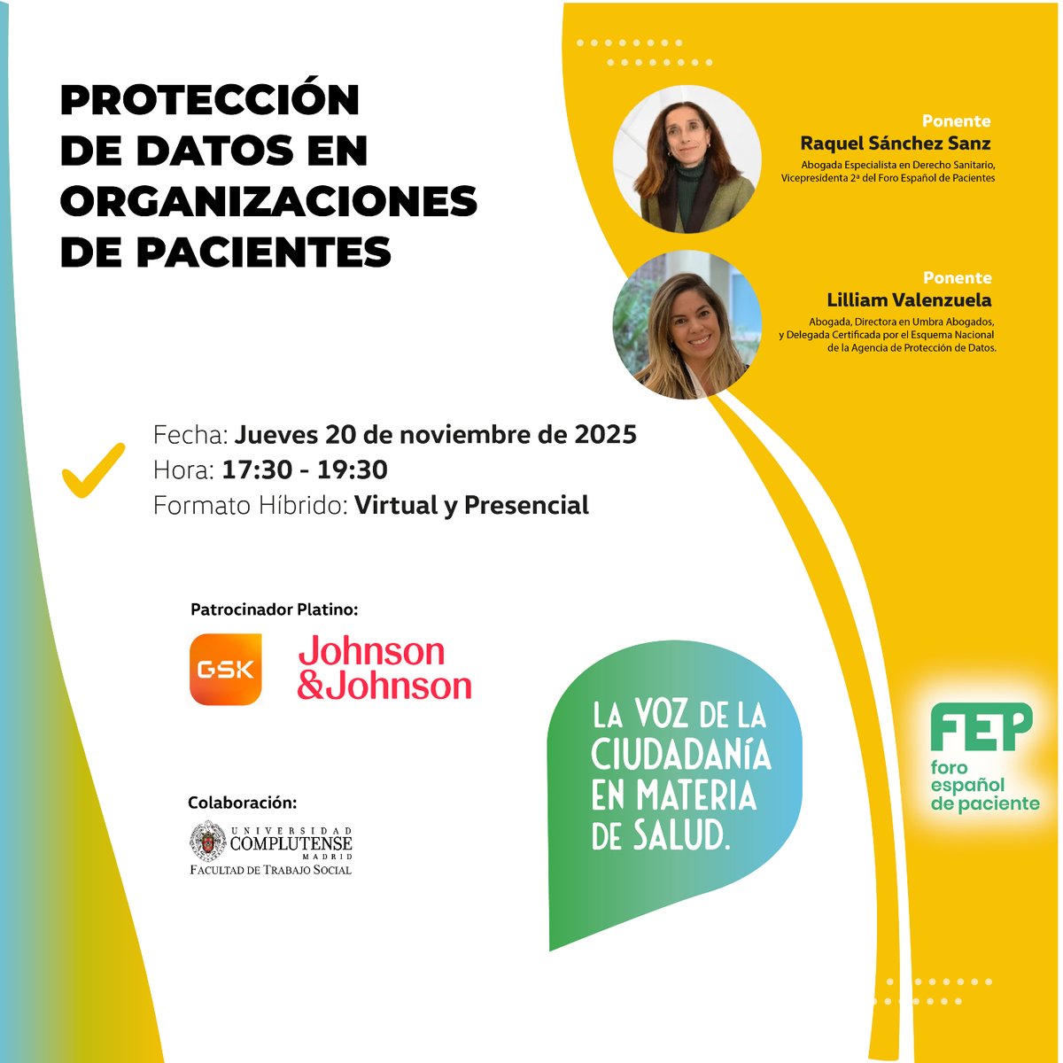 🟢Formación: Protección de datos en Organizaciones de Pacientes

📆 Jueves, 20 de noviembre de 2025, de 17:30 a 19:30h.

📌Híbrido Virtual y Presencial. Sin coste.

➡Dirigido a: Todas las organizaciones de pacientes de España.

✍Programa e inscripciones: forodepacientes.org/eventos/protec…