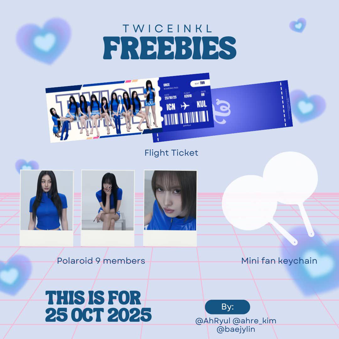 AhRyul's tweet photo. 🍭TWICE THIS IS FOR IN KL FREEBIES

📌 Flight ticket + Random polaroid

- Follow &amp; rt this post
- ⁠DM for trade
- ⁠Location &amp; time - TBA

#TWICEinKL #TWICE_THISISFOR_WORLD_TOUR_KL #ThisIsForKL #TWICEinMY https://t.co/4a9li2NYx3
