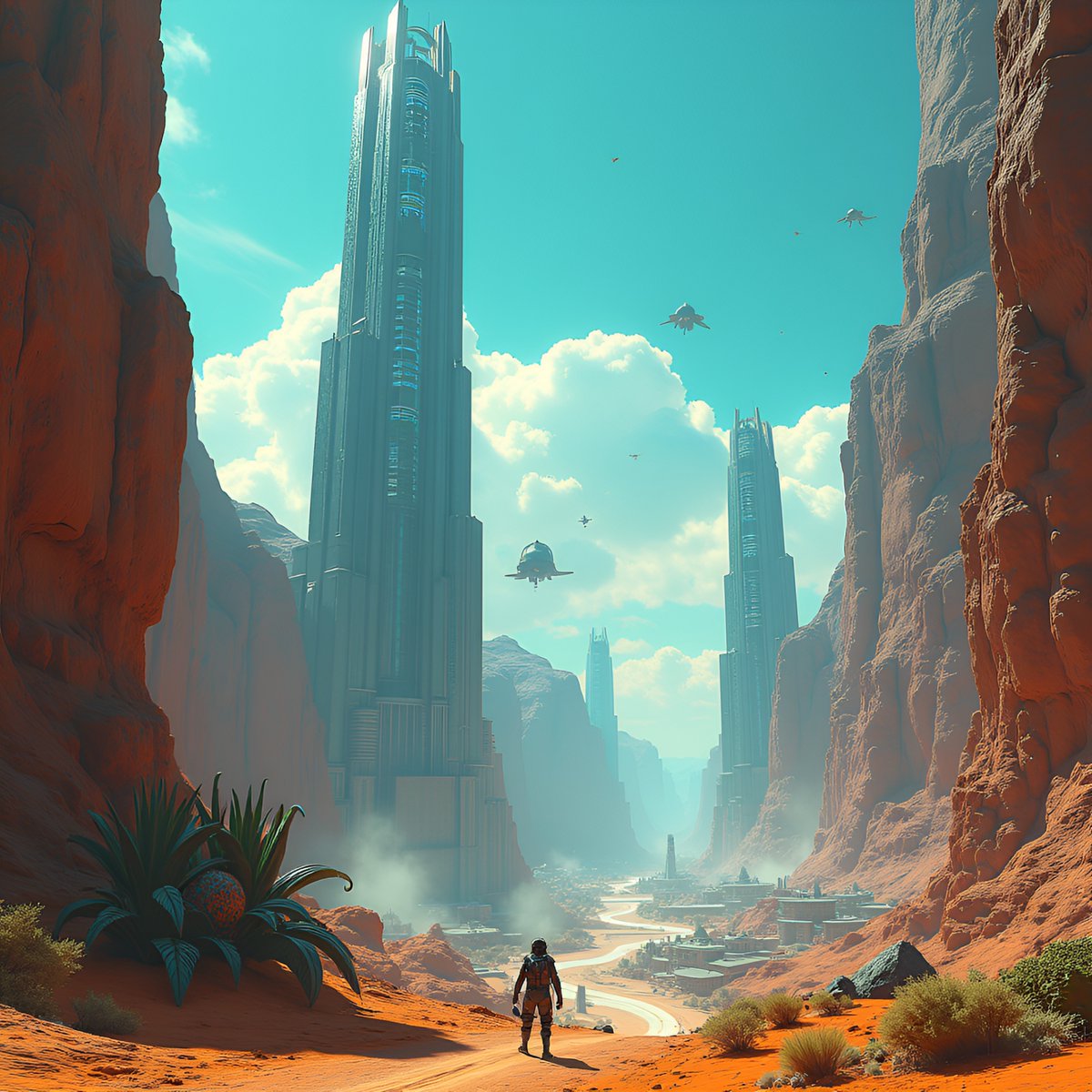 PromptSin's tweet image. Explore the future cityscape! 🚀✨ Discover new worlds today! #SciFi #FuturisticVibes