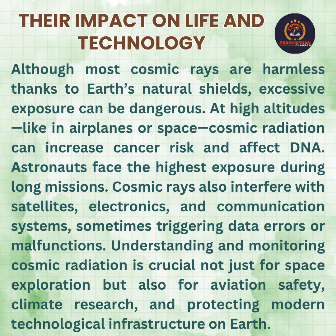 pclasses2025's tweet image. How Cosmic Rays Affect Life on Earth ☄️🌍
#CosmicRays #SpaceScience #Astrophysics #EarthAndSpace #RadiationAwareness #NASA #ISRO #ScienceExplained #SpaceFacts #AstronomyLovers #SpaceExploration #PhysicsInAction #TechAndSpace #ProtectThePlanet #ScientificAwareness