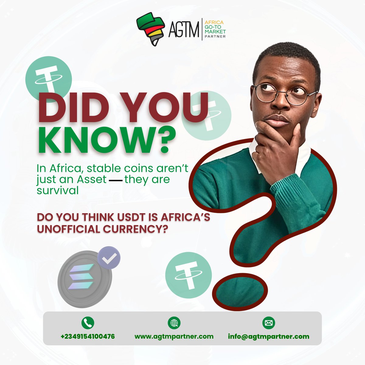 AgtmPartner's tweet photo. In Africa, stablecoins aren’t just digital assets, they’re a financial lifeline.

With inflation, currency restrictions, and limited access to global finance, USDT has quietly become the everyday hedge and store of value for millions.

People use it to:
•Save without fear of devaluation
•Trade across borders
•Receive remittances
•Bypass failing banking systems

So here’s the real question 👇
Has USDT become Africa’s unofficial currency?

What do you think?

I do know that @cngn_co is Nigeria's first regulated stablecoin, a digital currency designed to maintain a 1:1 peg with the Nigerian Naira.