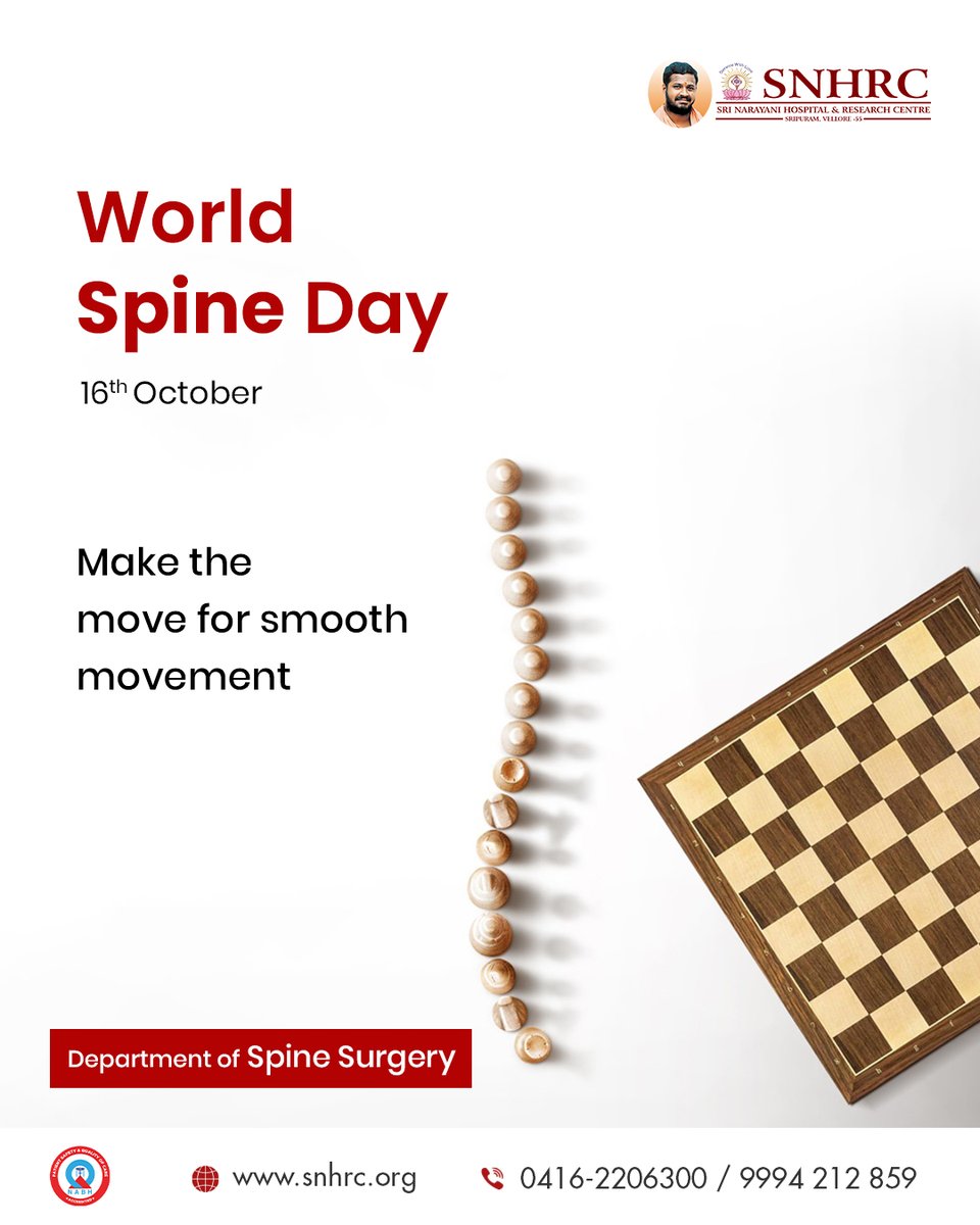 snhrc_vellore's tweet image. 🦴 This #WorldSpineDay, make the move for smooth movement!
Keep your spine strong, your posture right, and your life active. 💪
Let’s stand tall for spinal health.
#SpineHealth #SNHRC #Healthcare #Vellore #MovementMatters