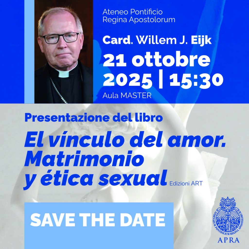 Il 21 Ottobre,  online e in Ateneo, si svolgerà l'evento – organizzato in collaborazione con Edizioni ART – dedicato alla presentazione del Libro del Cardinale Eijk dal titolo “El vínculo del amor. Matrimonio y ética sexual“
Iscriviti e partecipa su upra.org
