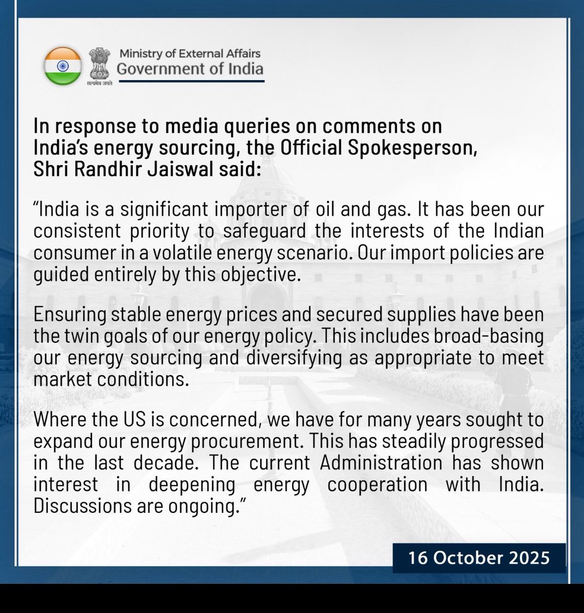 PadmajaJoshi's tweet image. American Prez claimed India promised to stop buying Russian oil.
MEA statement today 👇🏻 #Trump