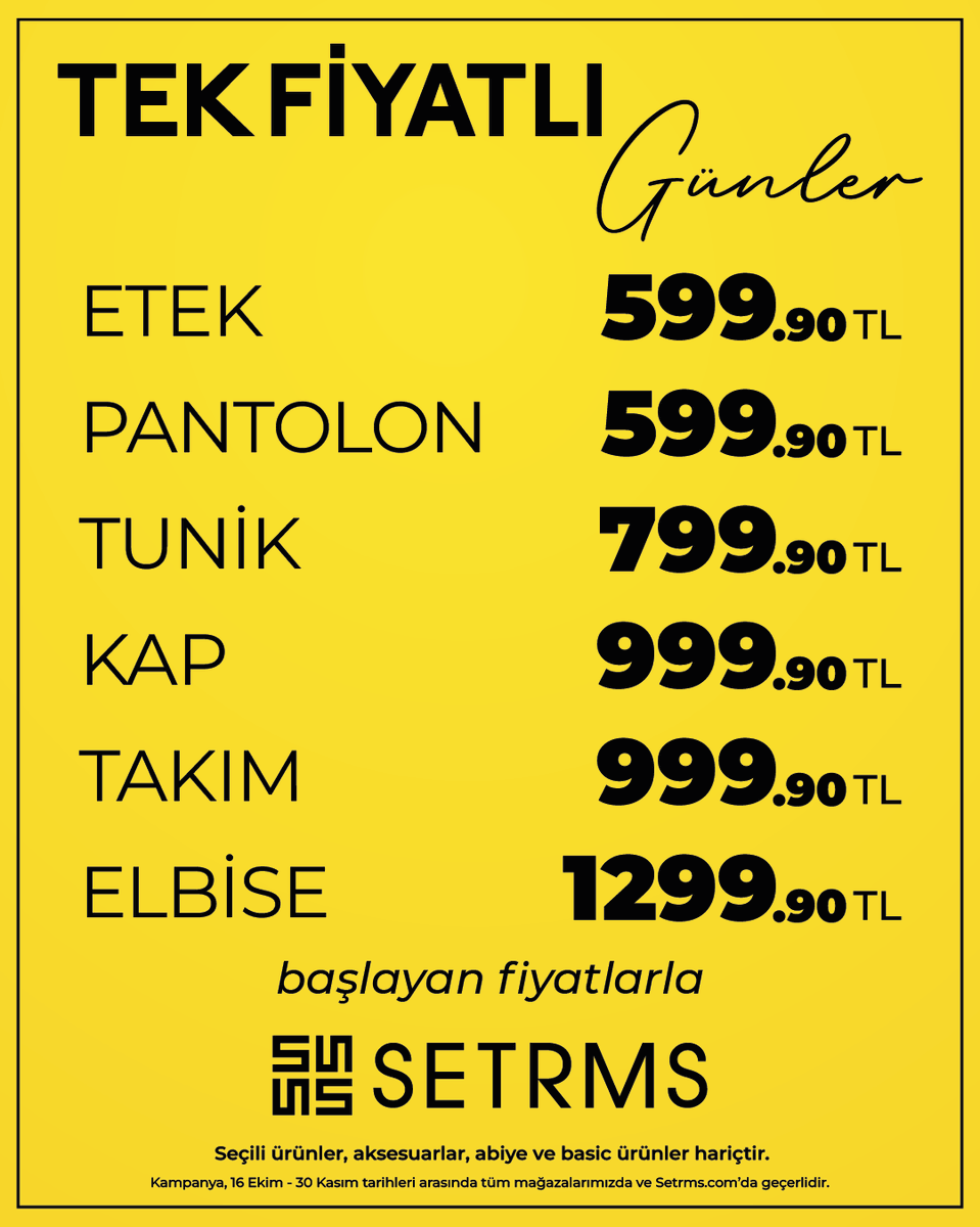 setrmsgiyim's tweet image. SEZONU KAPATIYORUZ!
İlkbahar Yaz Ürünlerinde Tek Fiyatlı Günler başladı!
📍Stoklarla sınırlı bu kampanyayı kaçırmamak için Setrms mağazaları ve Setrms.com’a davetlisiniz.