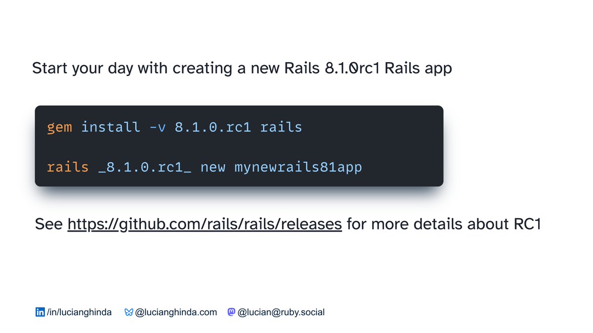 lucianghinda's tweet image. Start your day with a new #Rails RC1, released just yesterday.