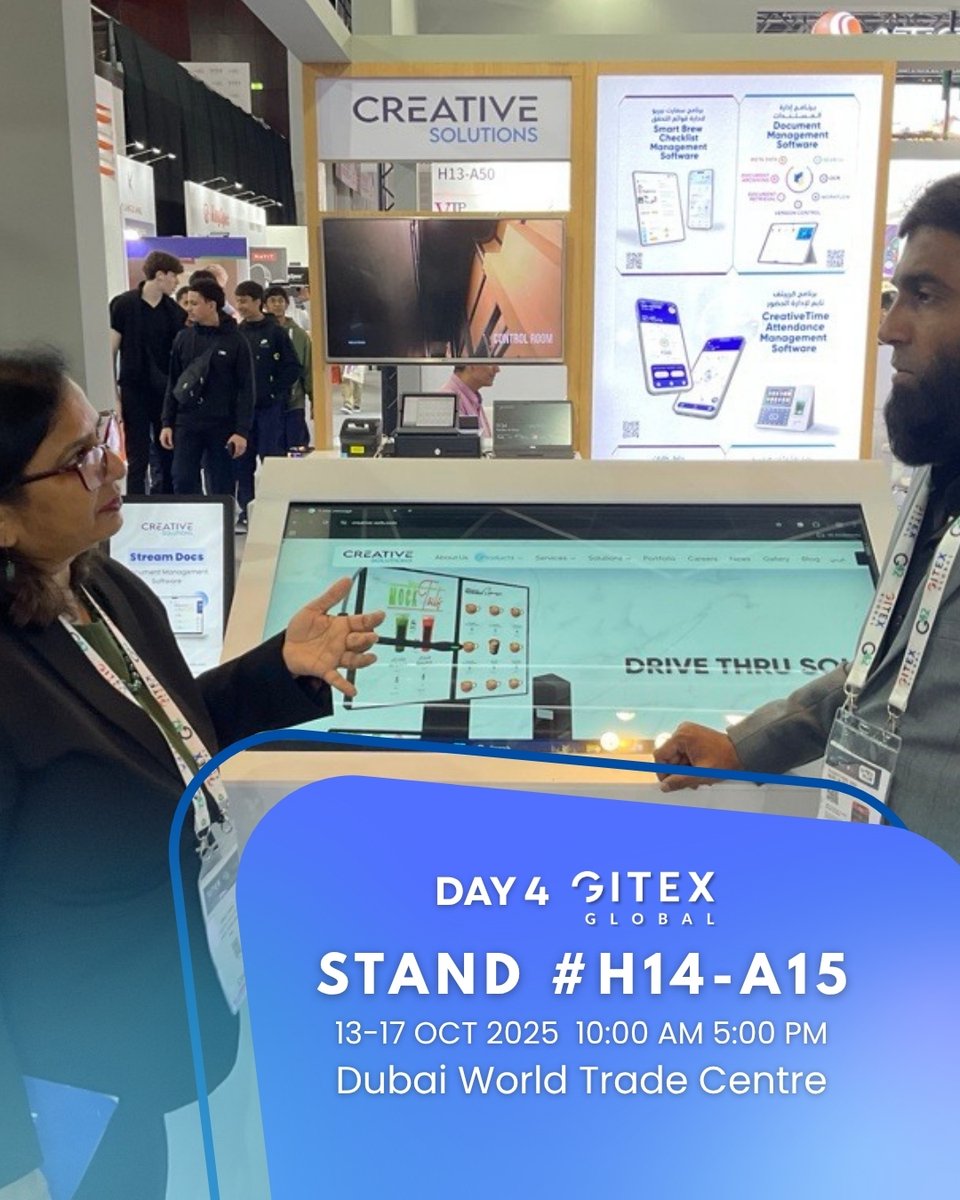 Creative_sols's tweet image. ☀️ Day 4 is live at #GITEX2025!
The energy is still strong at Stand H14-A15 🇸🇦
Drop by the Creative Solutions booth for live demos, future-ready tech, and Saudi-made innovation in action.
#GITEXGlobal #SaudiTech #صناعة_سعودية #جايتكس #دبي  #الابتكار #المعرض  #صنع_في_السعودية