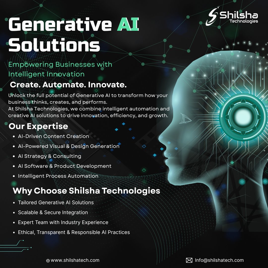 shilshatech's tweet photo. 🚀 Empower your business with Generative AI Solutions from Shilsha Technologies!

Create. Automate. Innovate.

💡 Discover how AI can drive growth, efficiency &amp; creativity:
👉 https://t.co/txlqMg3r4E

#GenerativeAI  #AI #Innovation  #Automation  #tech #shilshatechnologies https://t.co/QNUWMoN6jA