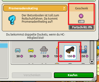 I'd like to point out that this daily quest doesn't make sense at the moment. Before Halloween, you could buy the skateboard effect for 1 coin. Now it costs 150 Duckets! But I only get 100 Duckets when I use the effect. Can you offer both options, please? <a href="/Habbo/">Habbo</a>