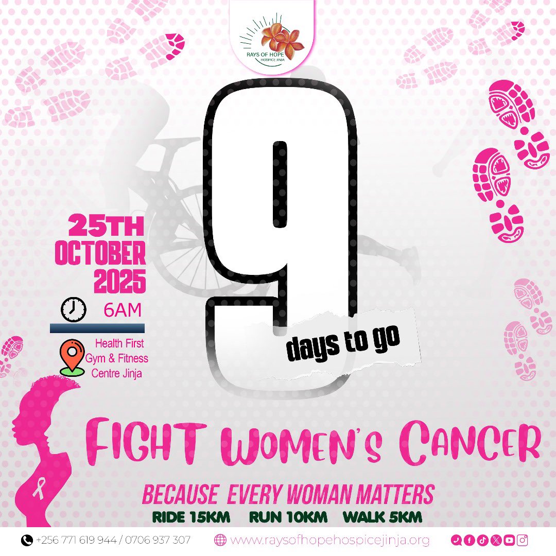 The count down is on!!!
All you have to do to be part of the #fightwomenscancer run is reach out to:

•Smart Fm
•Local Flavours
•Health First Gym $ Fitness Center Jinja to get your kits for the run that is happening on the 25th of October.
#Becauseverywomanmatters