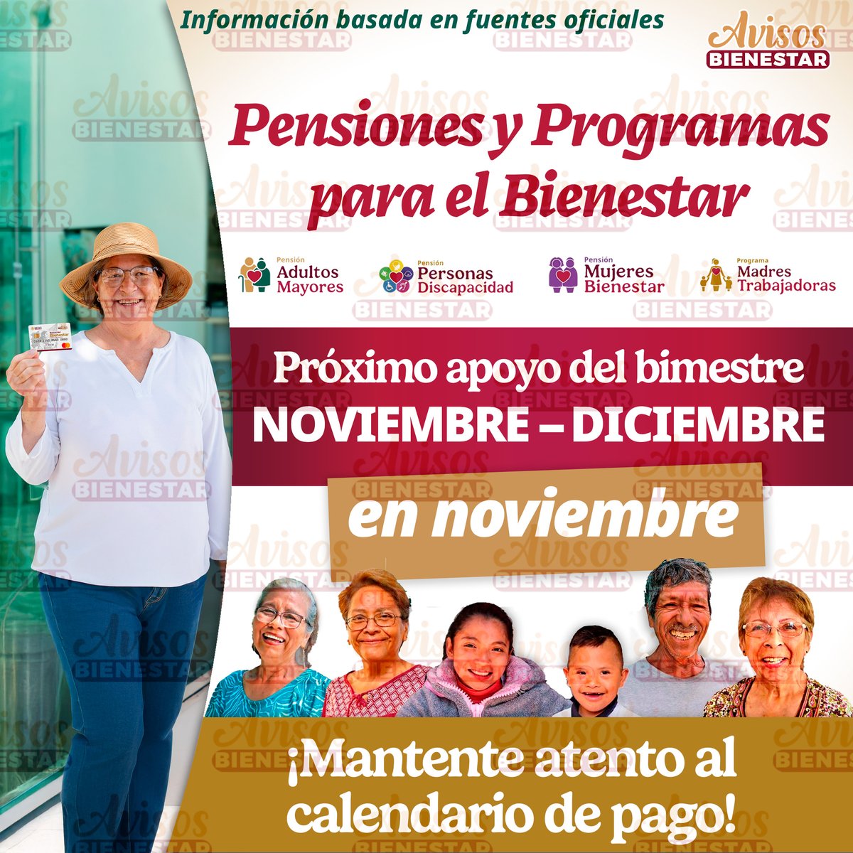 avisosbienestar's tweet image. Próximo apoyo (noviembre–diciembre)
Entrega en noviembre para los programas indicados en la imagen.
Atención al calendario de pago.
#Pensiones #ProgramasBienestar #Noviembre #Calendario