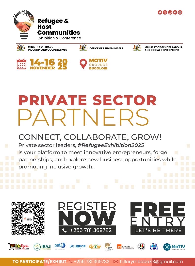 MoshPhiphi's tweet image. Here’s an amazing chance where the private sector leaders are going to connect with refugee and host community entrepreneurs which will drive Uganda’s growth story.
Join the Refugee Exhibition 2025  on 14th-16th November to discover amazing opportunities. #RefugeeExhibition2025