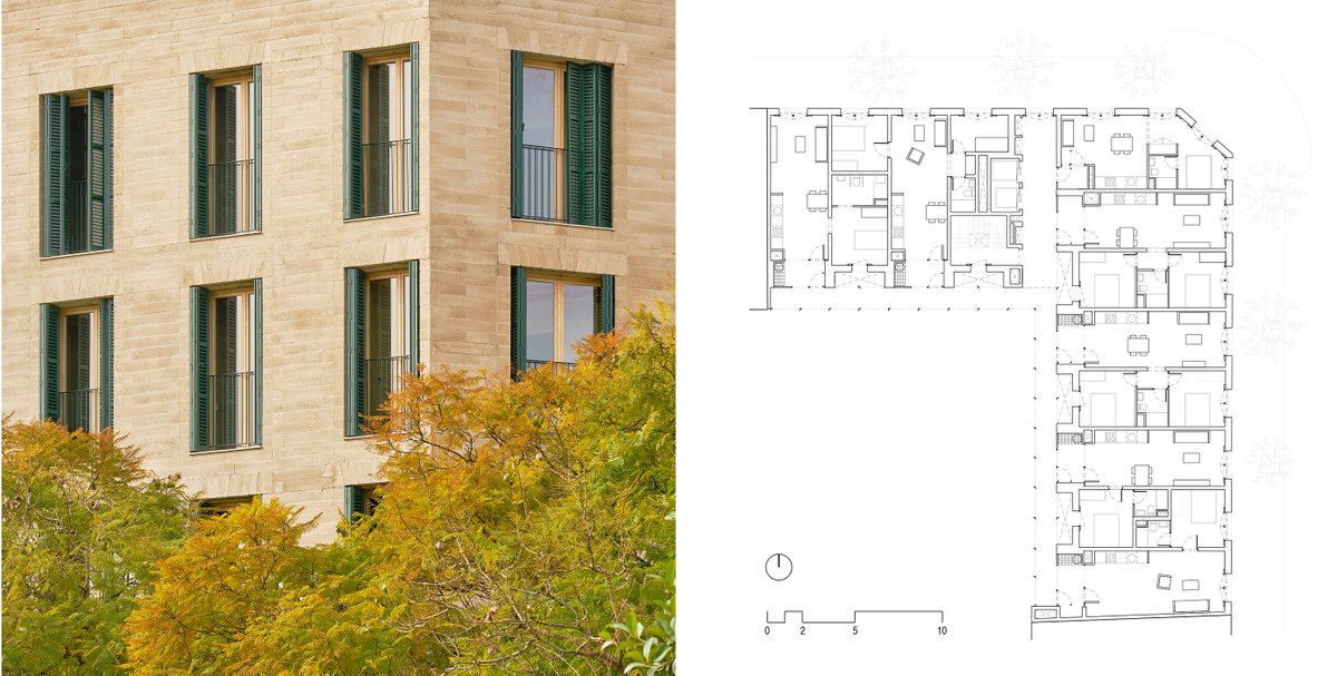 Viviendas sociales en la calle Josep Togores de Palma de Mallorca
Vivas Arquitectos 
El diseño arquitectónico promueve la vida comunitaria mediante patios  interiores y pasarelas cubiertas, que además favorecen la ventilación  cruzada y el confort climático. Las viviendas, de uno