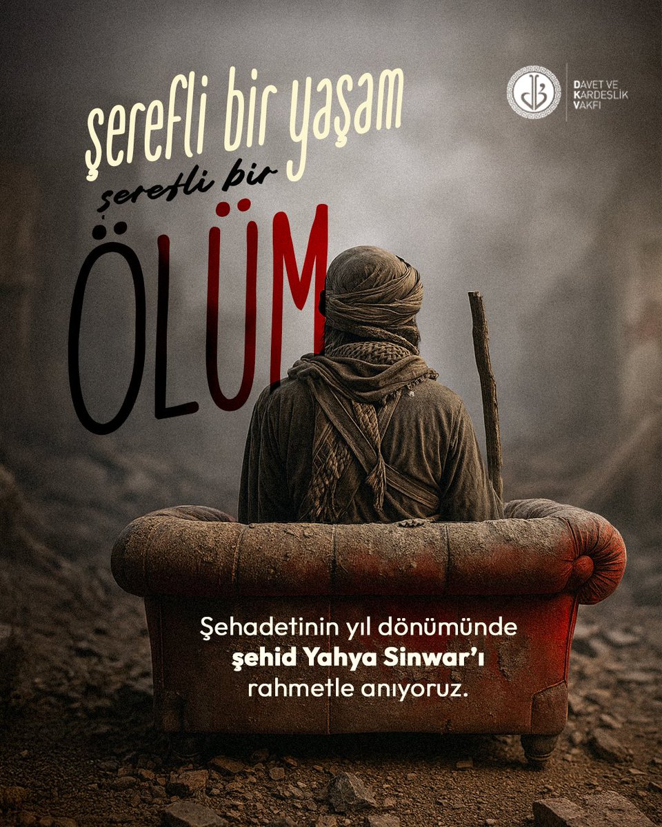 “Ölüm değil bu, kavuşmanın adıdır…”
Dünya bir imtihandı, o kazandı.
Şerefli bir yaşamın ardından,
şehadetle vuslata yürüdü.
Rahmet olsun sana, ey direnişin şehidi… 

#Şehadet #YahyaSinwar