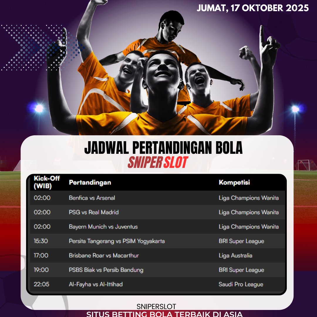 SniperslotSalsa's tweet photo. ADWAL PERTANDINGAN BOLA  
JUMAT, 17 Oktober 2025 
 Untuk prediksi skor, prediksi parlay, event tebak skor dan tempat betting bola terbaik langsung info kesini yaa bosku : https://t.co/vr515ebFRg

 #jadwalbola #beritabola #viral #liverpool #sniperslot #prediksiparlay #prediksiskor https://t.co/bMgxcLgWTS