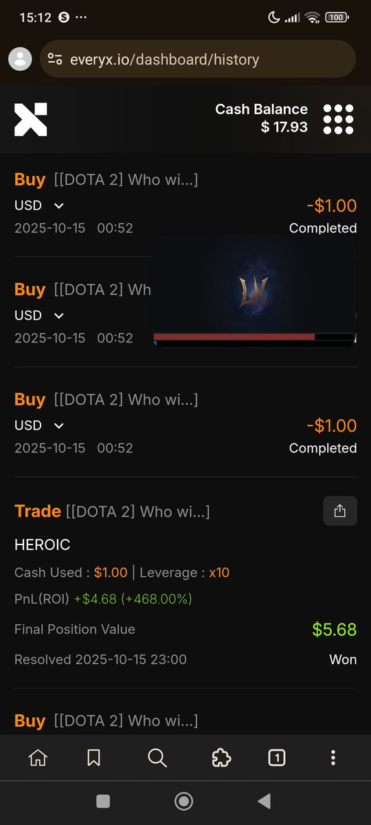 Mackoy50900260's tweet photo. Day 2 of me forecasting events on eSports
Got some juicy profits🫡
Join now and forecast on Events guys
and join the leaderboard challenge 
#EveryX 
@everyx_io @everyx_gaming https://t.co/dRZoe0dwib