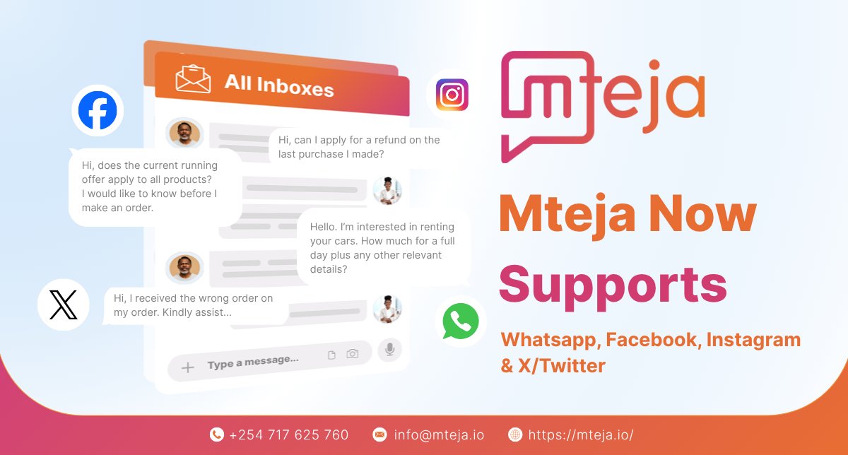 Mteja_io's tweet image. Customers trust brands that are easy to reach.
With Mteja, you can connect across WhatsApp, Facebook, Instagram, and X, all from one inbox built for speed and personal connection.
Read more in our latest newsletter: bit.ly/3JflzfA
#Mtejaio #TeamInbox #UnifiedInbox #CX