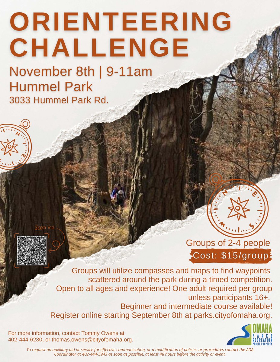 Looking for a fun adventure this fall? 🍂🧭 Join us for the Orienteering Challenge at Hummel Park on Saturday, Nov. 8th, from 9–11am! Using compasses and maps, your group will work together to find waypoints scattered around the park. 

Register today: ow.ly/Hcb350X32QV